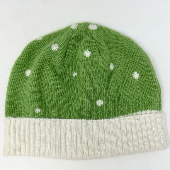 L.L. Bean Green & Ivory Polka Dot Knit Beanie Hat OSFA Angora Lambs Wool - Picture 2 of 9